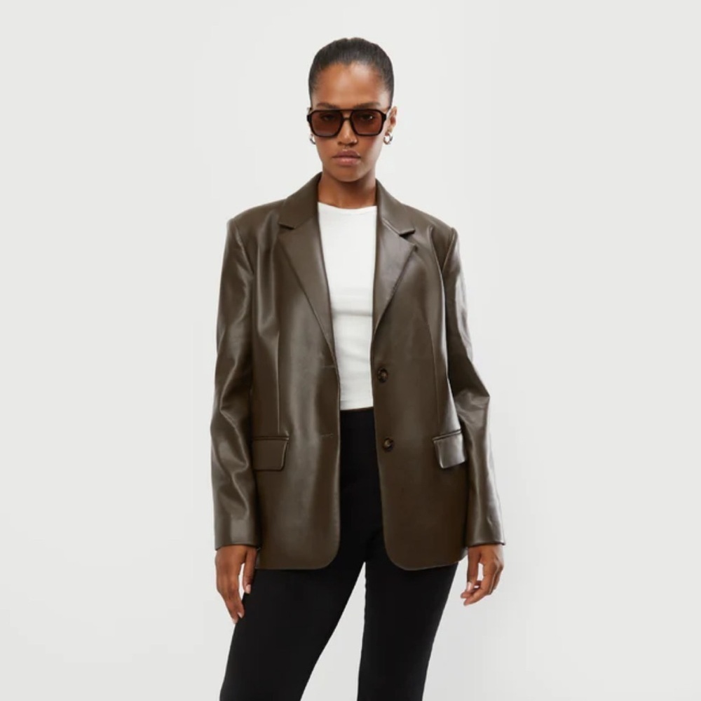 Oak and Fort Vegan Leather Blazer Dark Brown Size XS Oversized Fall Casual